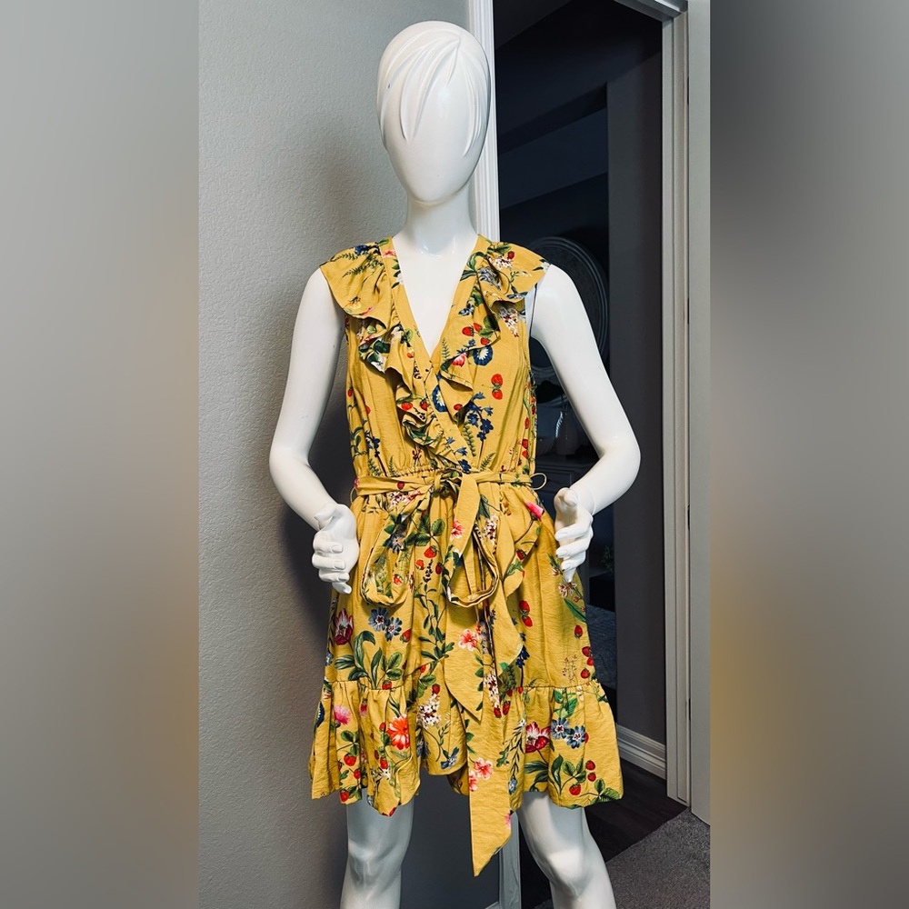 Anthropologie Maeve Floral Wrap Ruffle V Neck Mini Dress Size S